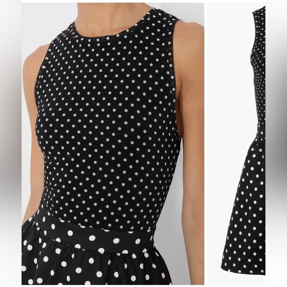 New Alice + Olivia Chara Mixed Scale Polka Sot Sleevless Fit & Flare Minidress - Picture 4 of 9
